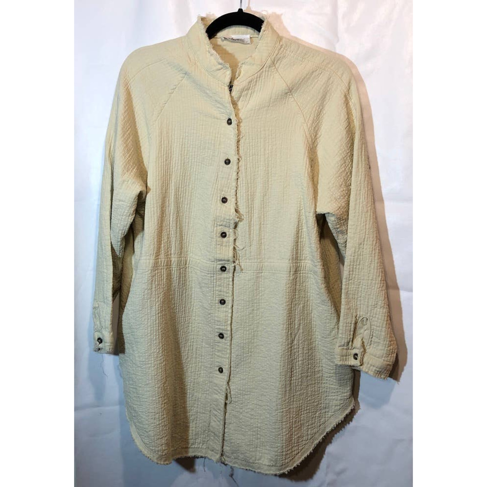 Carly Jeans Los Angeles pale yellow cotton button up cardigan mandarin collar